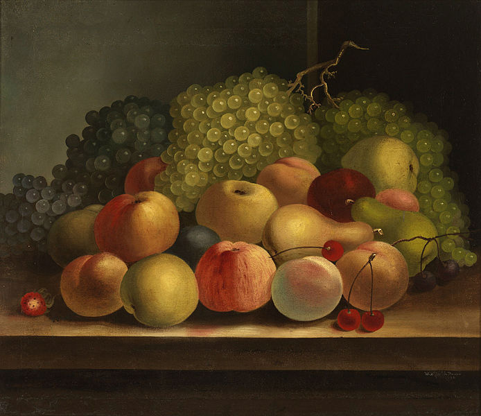 Still life, fruit oil on canvas painting by Van Diemonian (Tasmanian) artist and convict William Buelow Gould